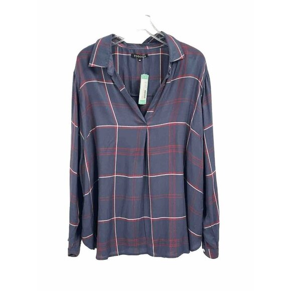 Vigoss Blue Plaid Popover Doreen V Neck Top Sz 2X NWT Long Sleeve Collared - Picture 1 of 7